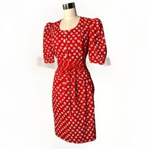Raul Blanco Vintage Red White‎ Abstract Polka Dot Kimono Style Skirt Blouse Set